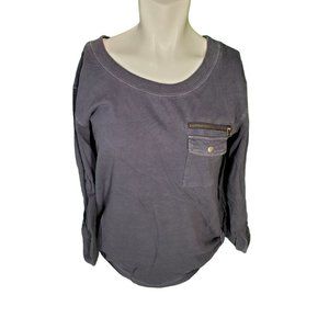 Stem Organic Cotton Jersey Roll Tab Hem Scoop Top S Navy Blue